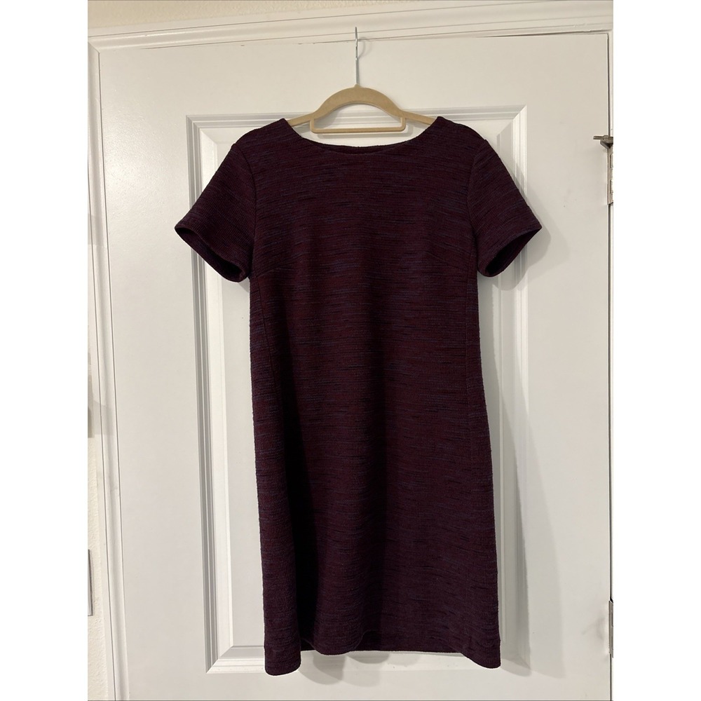 Loft Women's Maroon Short Sleeve Tweed Shift Dress Small